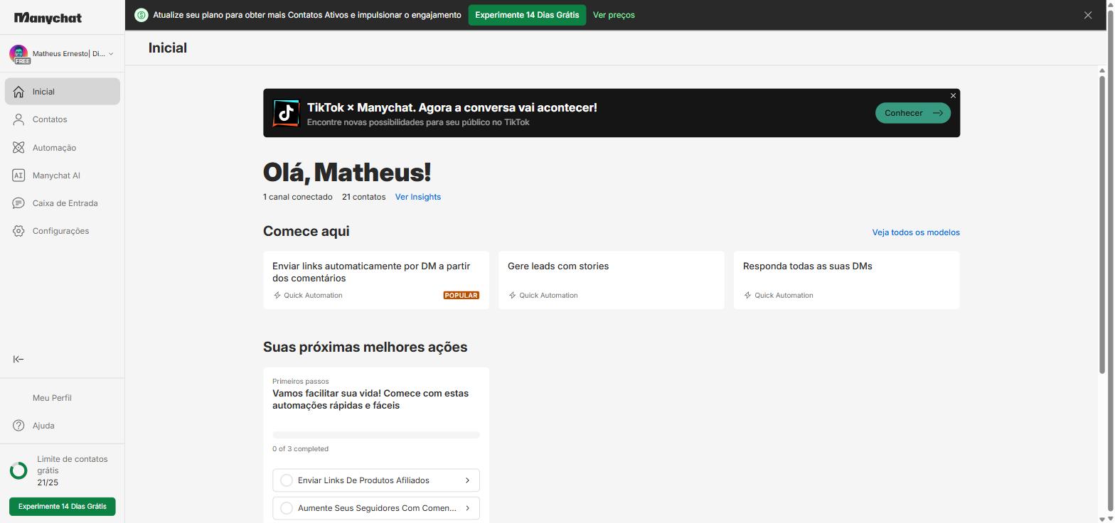 Tela do ManyChat, passo 3